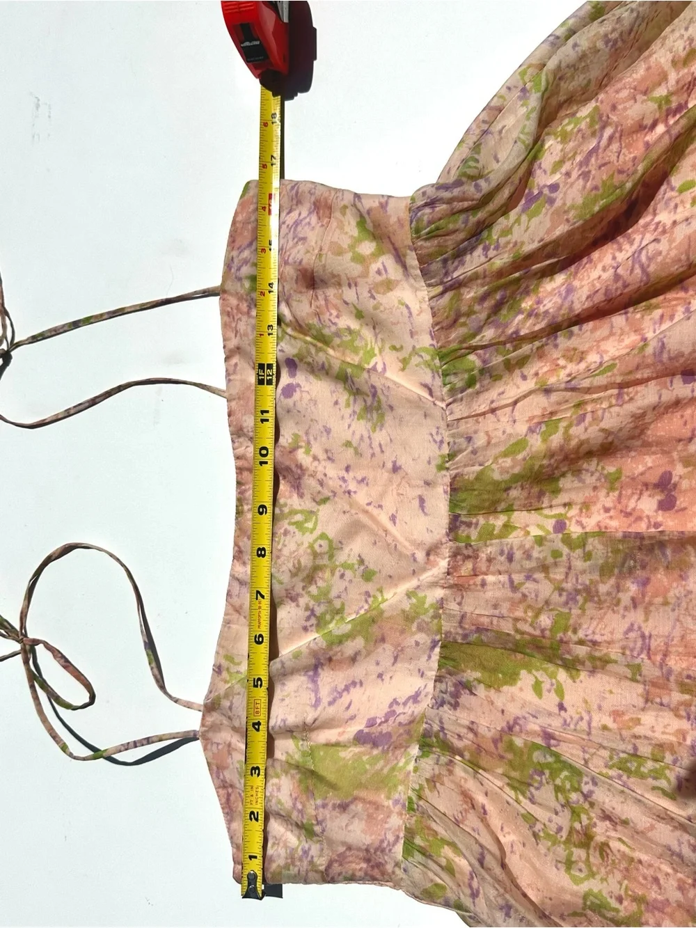 ASTR Babydoll Serenity Pink and Green Floral Strap Tie-Shoulder Sundress Dress M